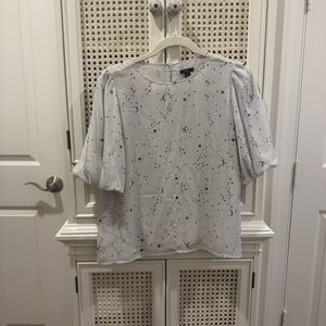 Ann Taylor Cream Blouse with Celestial Pattern
